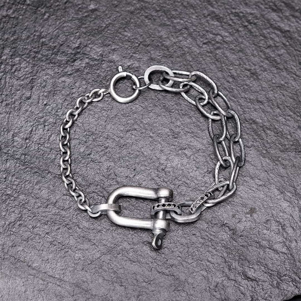 bracelet en argent noir pour homme avec des diamants noirs