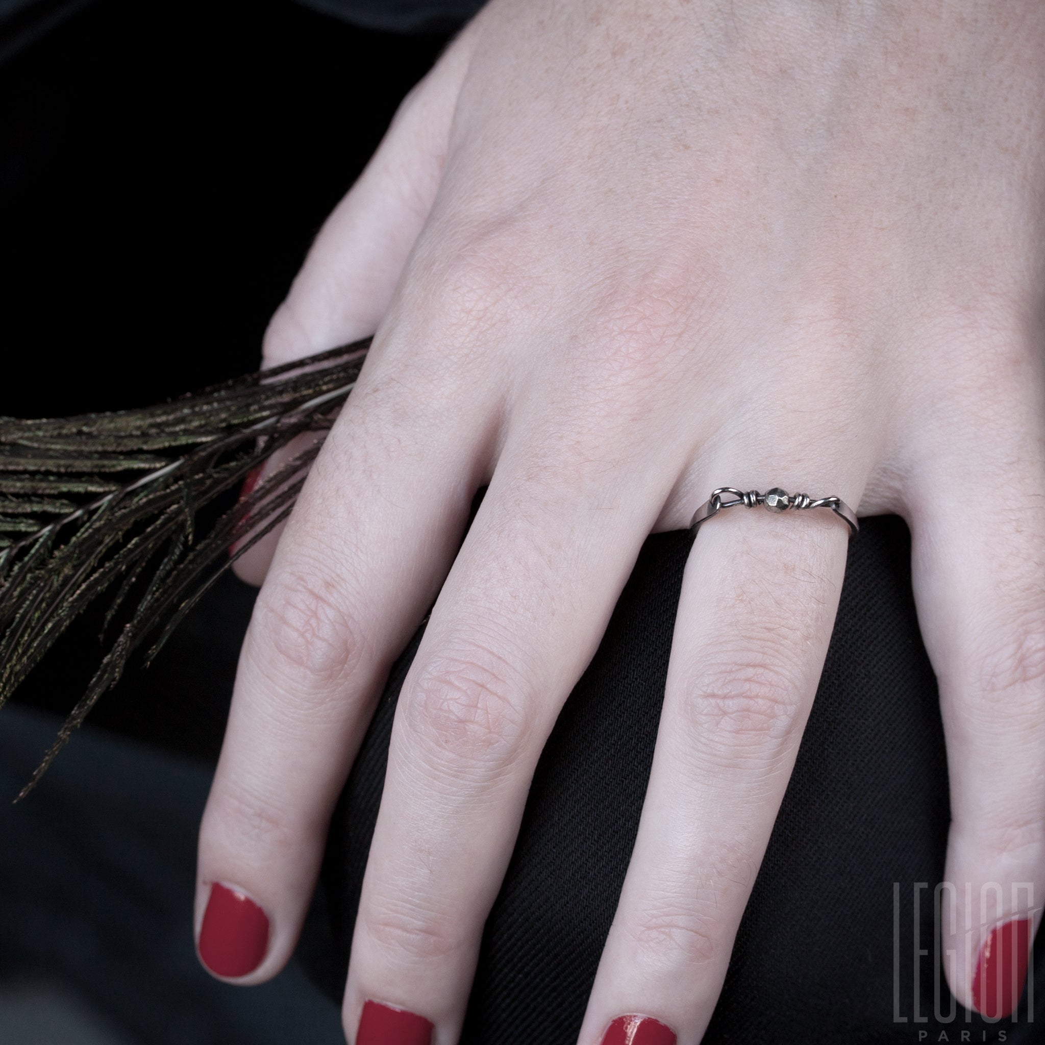 BAGUE SEASONLESS ARGENT NOIR ET PYRITE