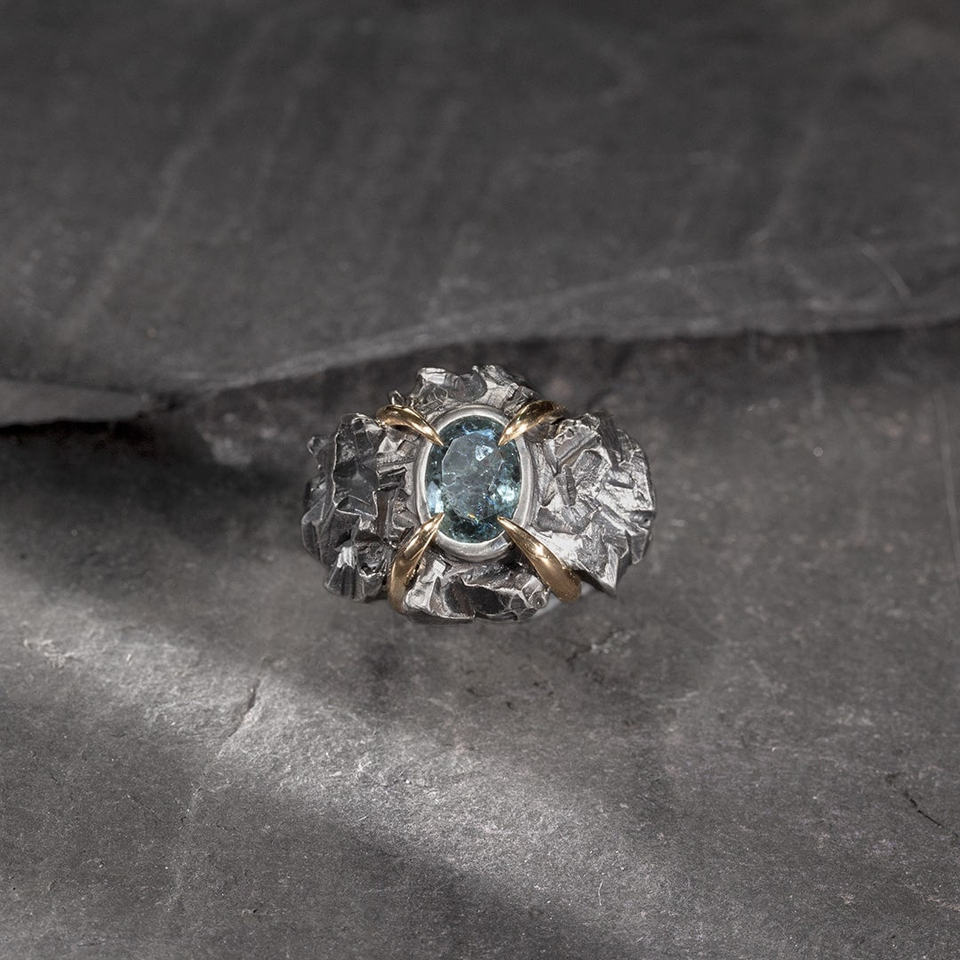 Bague cocktail en argent et or jaune, aigue marine