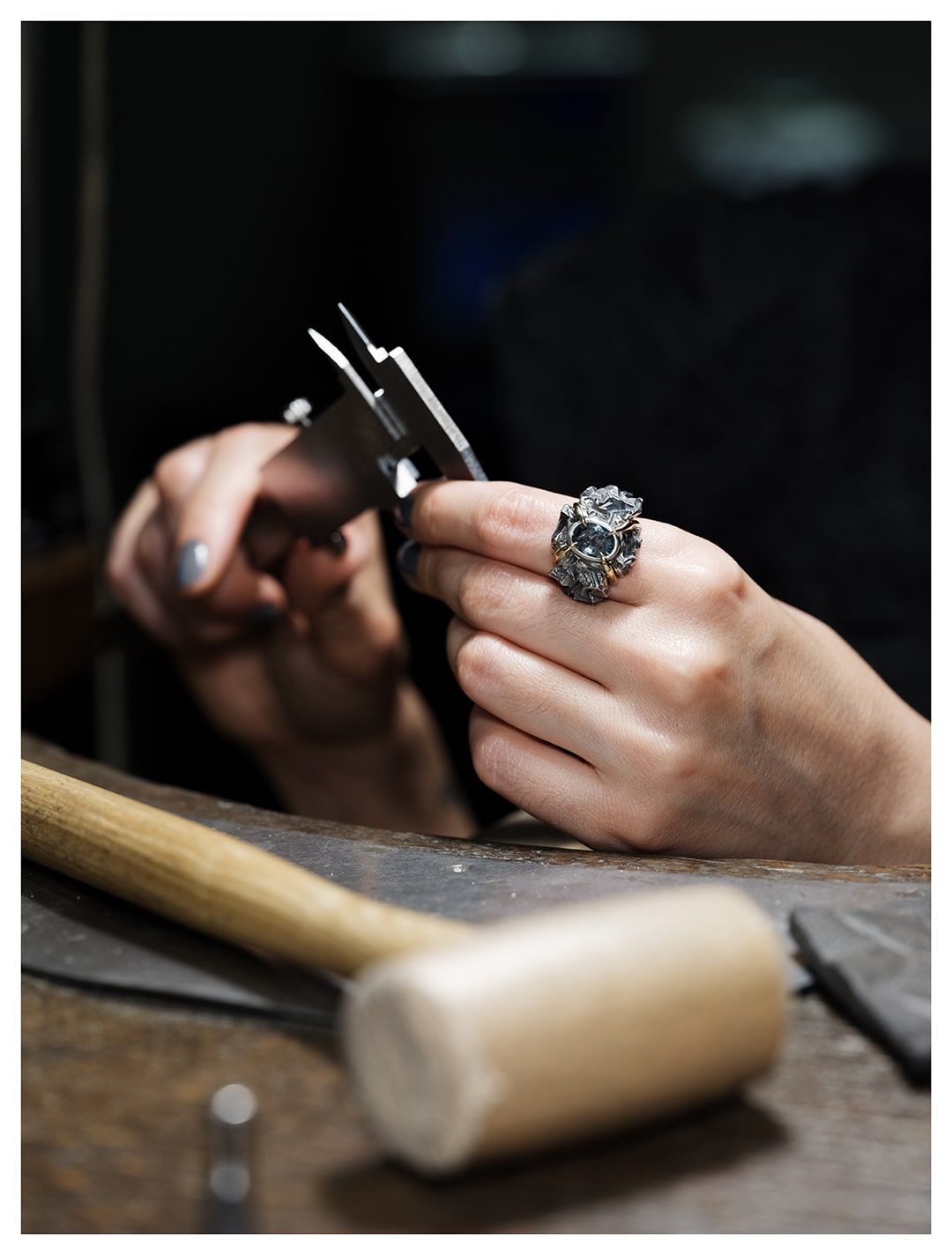 Bague cocktail en argent et or jaune, aigue marine