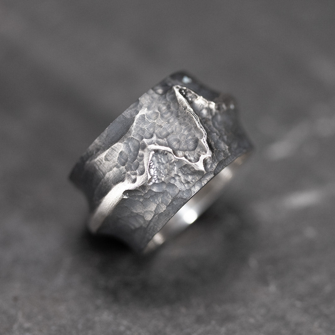 bague large pour homme en argent noir