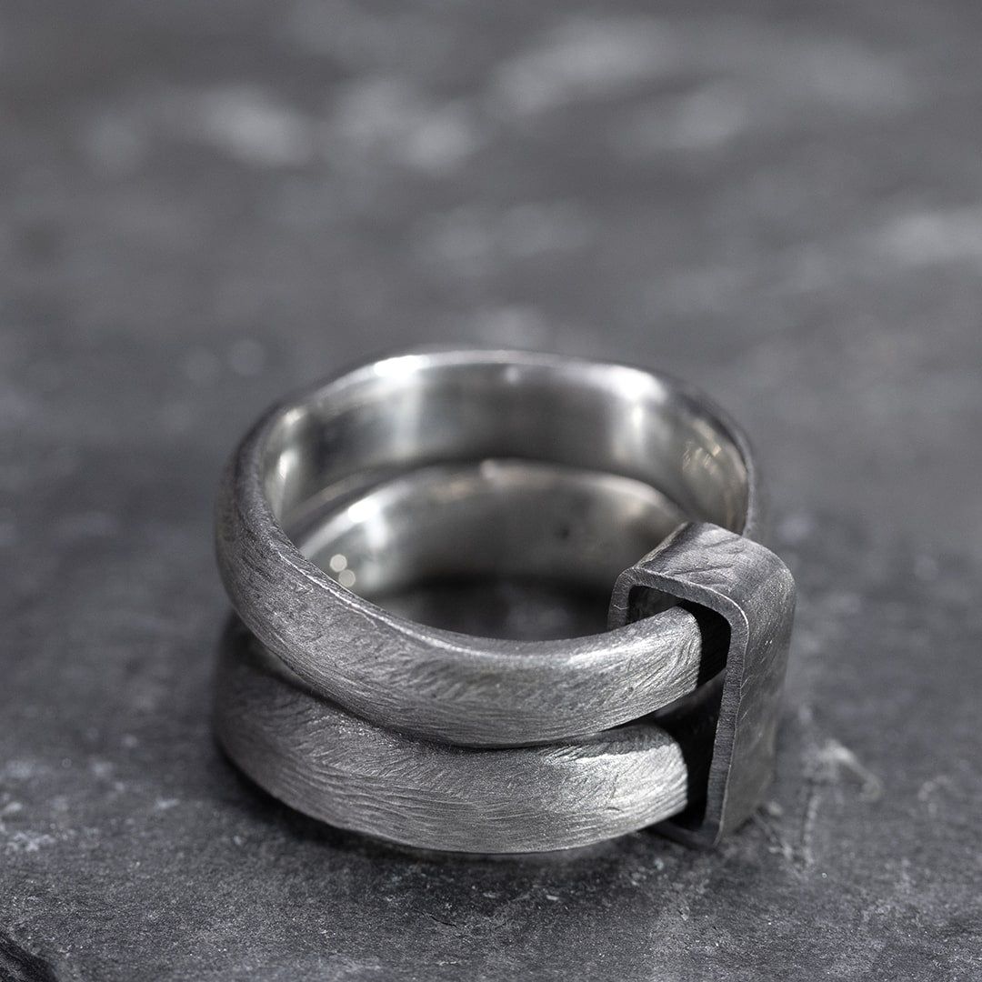 bague double massive en argent noir