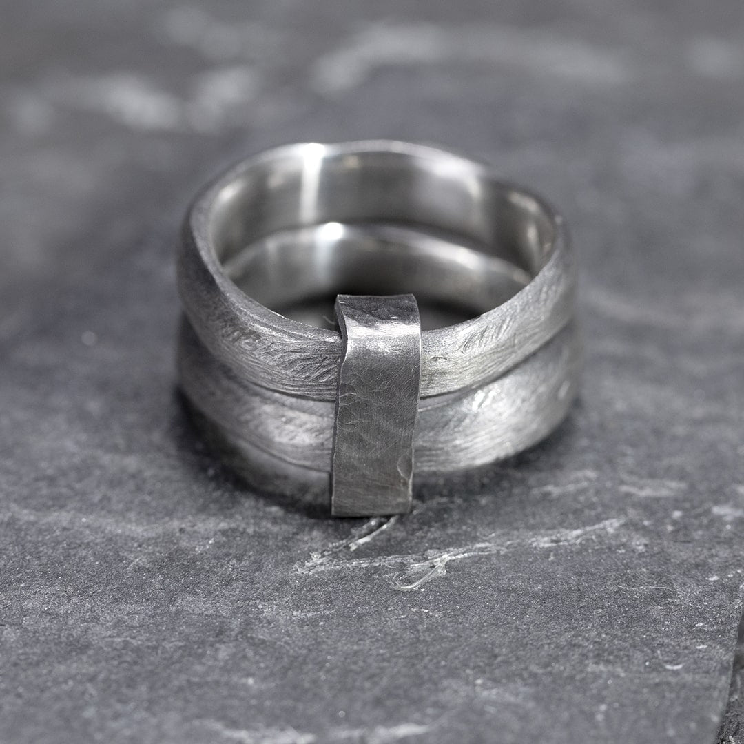 bague double massive en argent noir