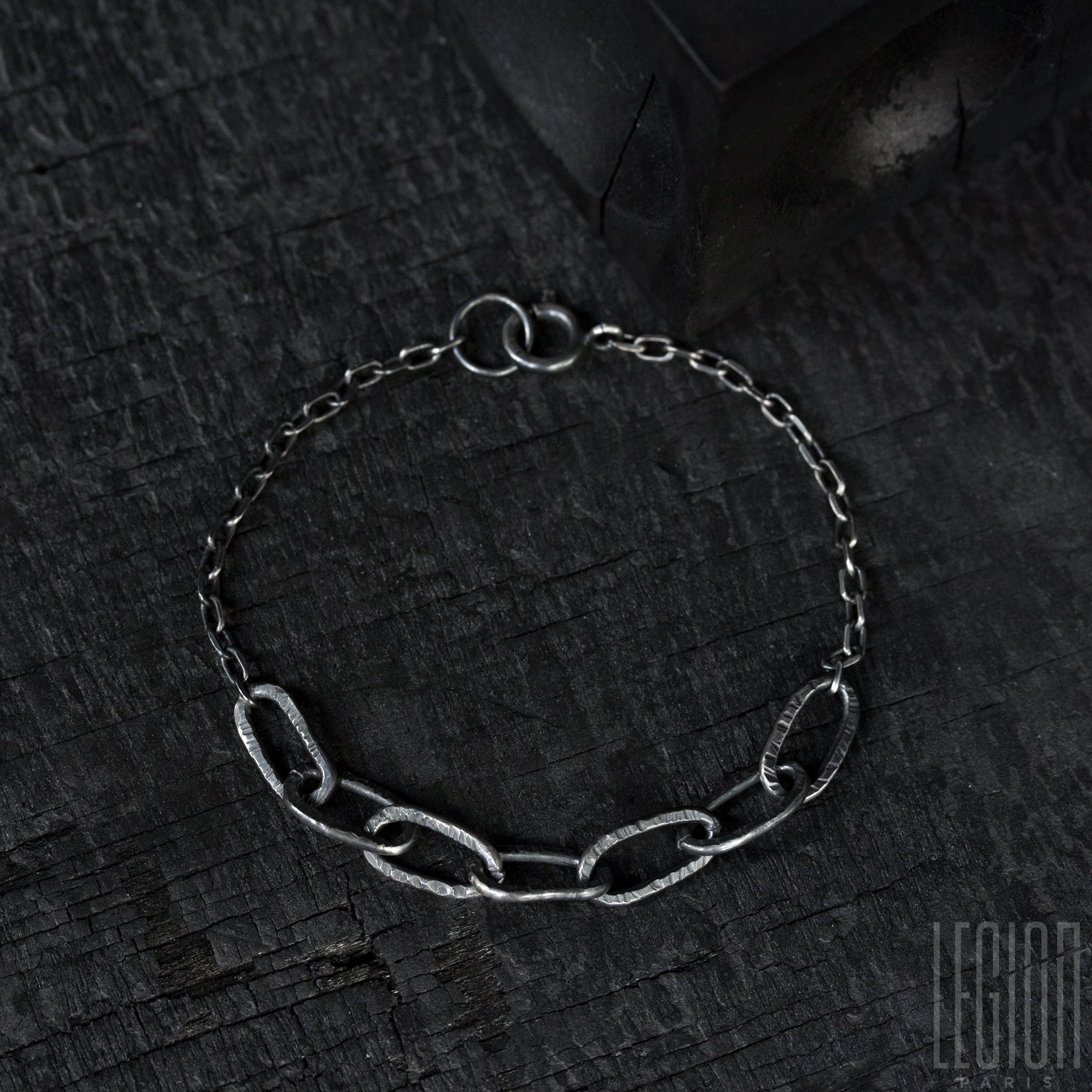 Bracelet chaîne martelée en argent