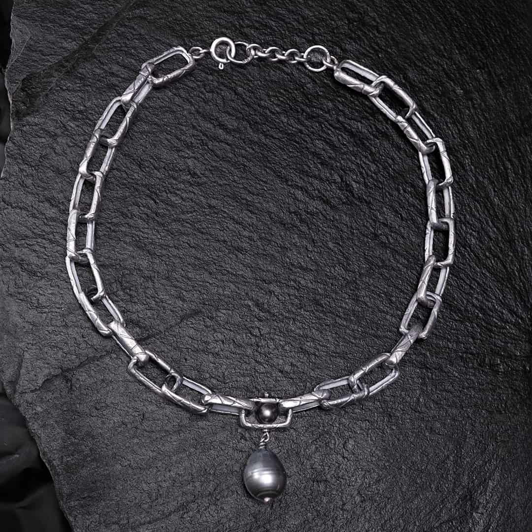 collier pour femme en argent noir et perles de tahiti