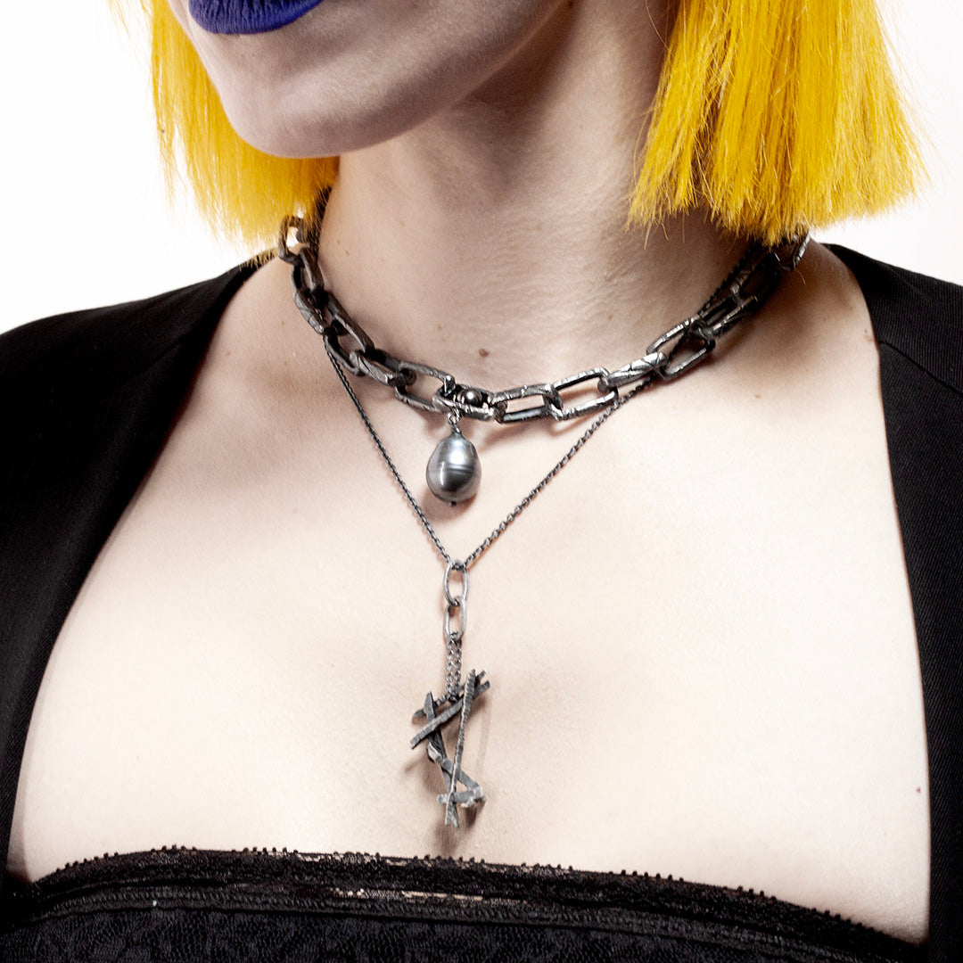 collier pour femme en argent noir et perles de tahiti