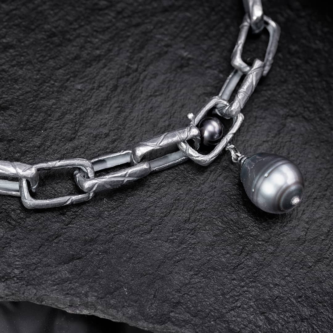 collier pour femme en argent noir et perles de tahiti