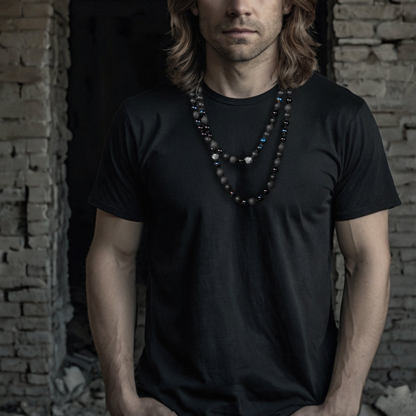 collier sautoir perles noires et argent 1 Legion Paris