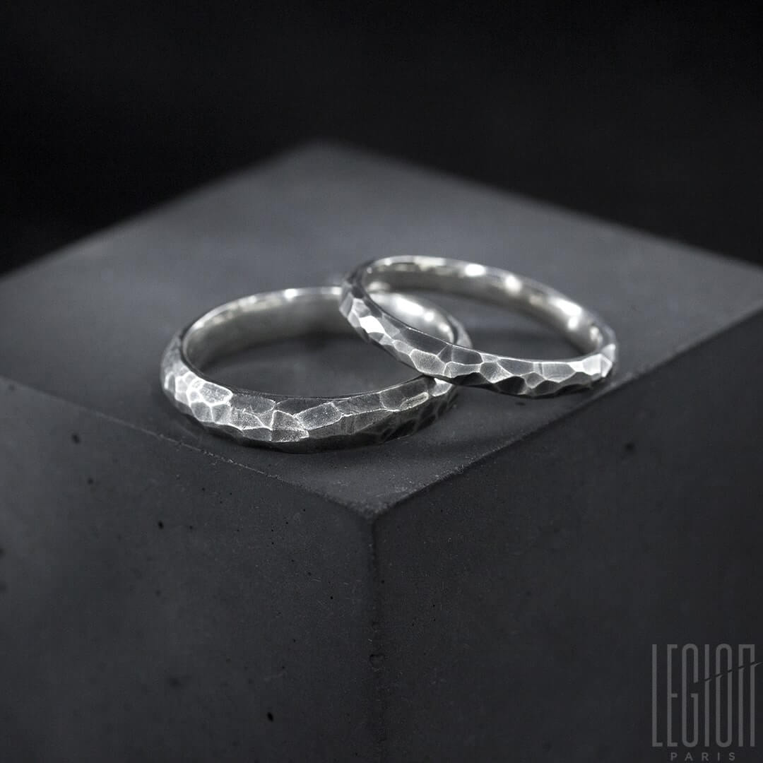 duo d'alliances en argent noir texturé 925/1000