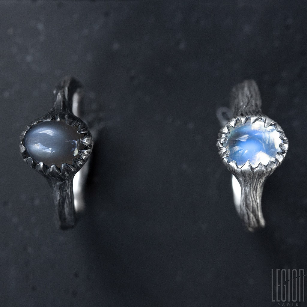 bagues en argent noir et pierres de lunes