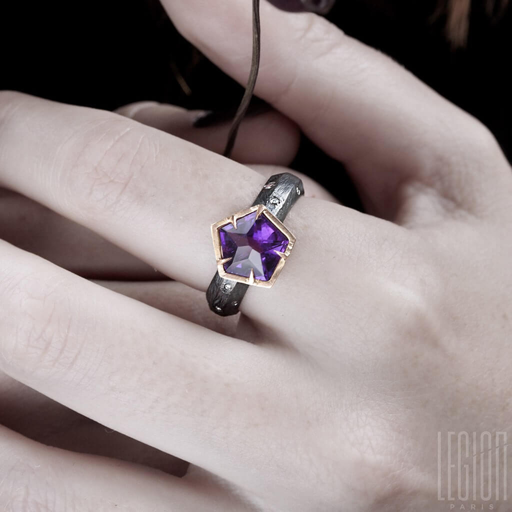 bague cocktail argent or rose amethyste 1 Legion paris
