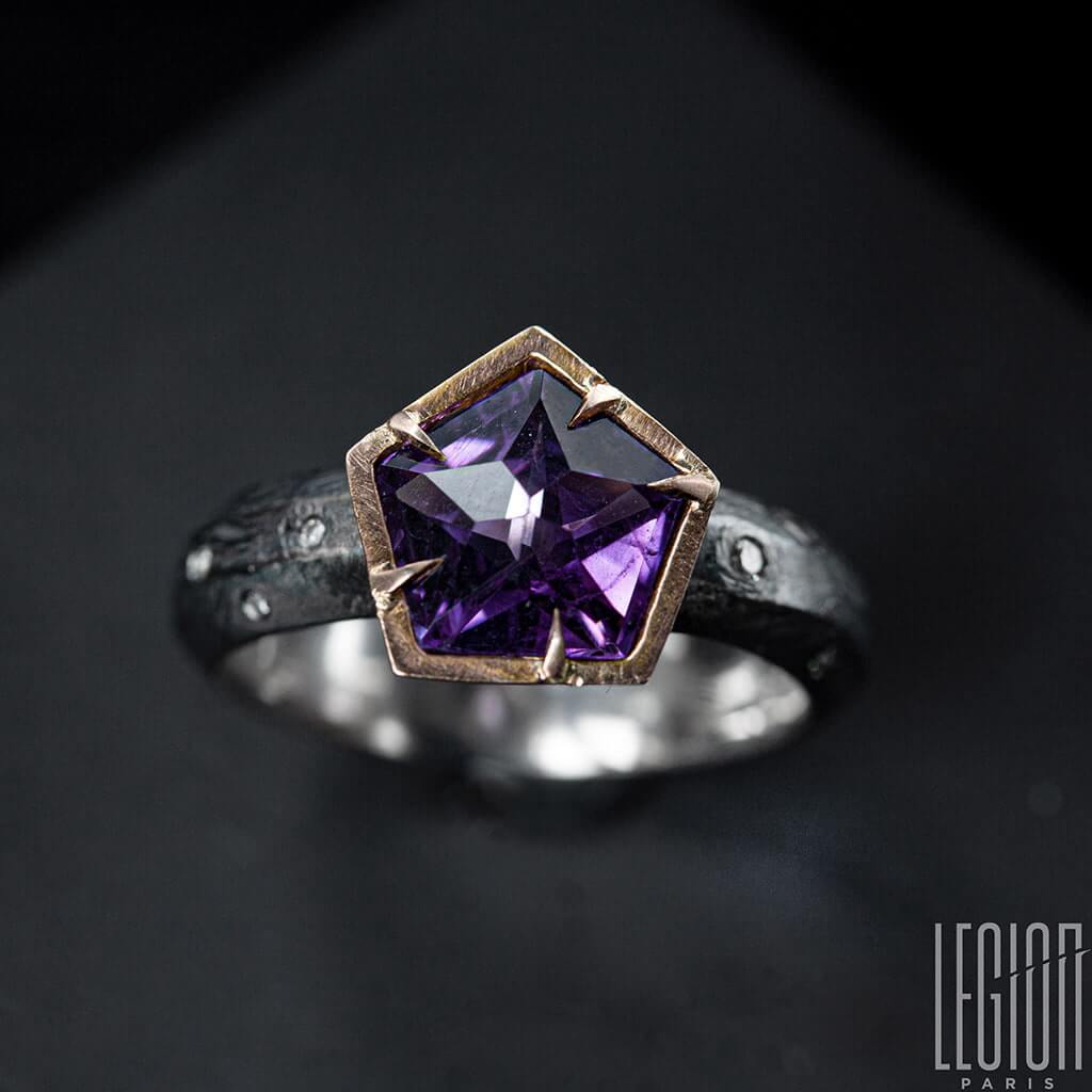 bague cocktail argent or rose amethyste 1 Legion paris
