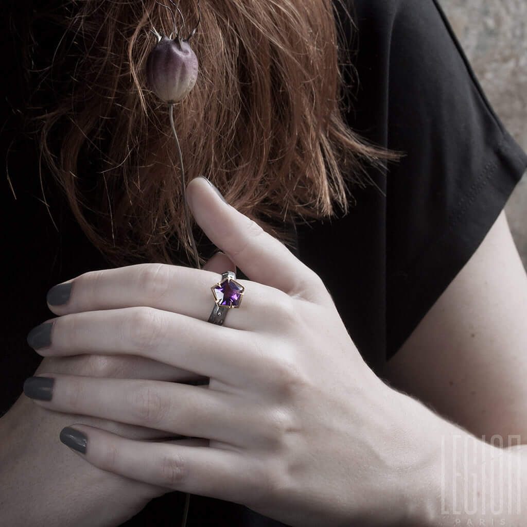 bague cocktail argent or rose amethyste 1 Legion paris
