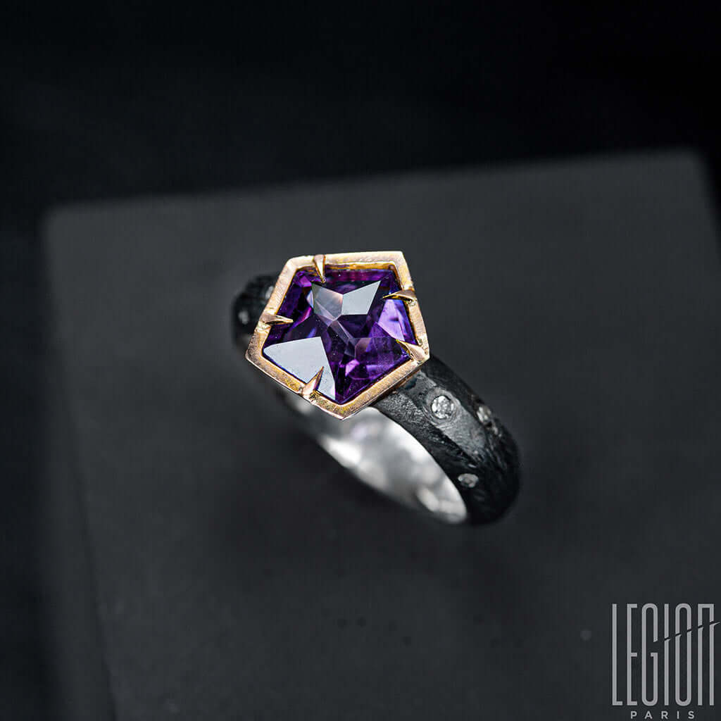 bague cocktail argent or rose amethyste 1 Legion paris
