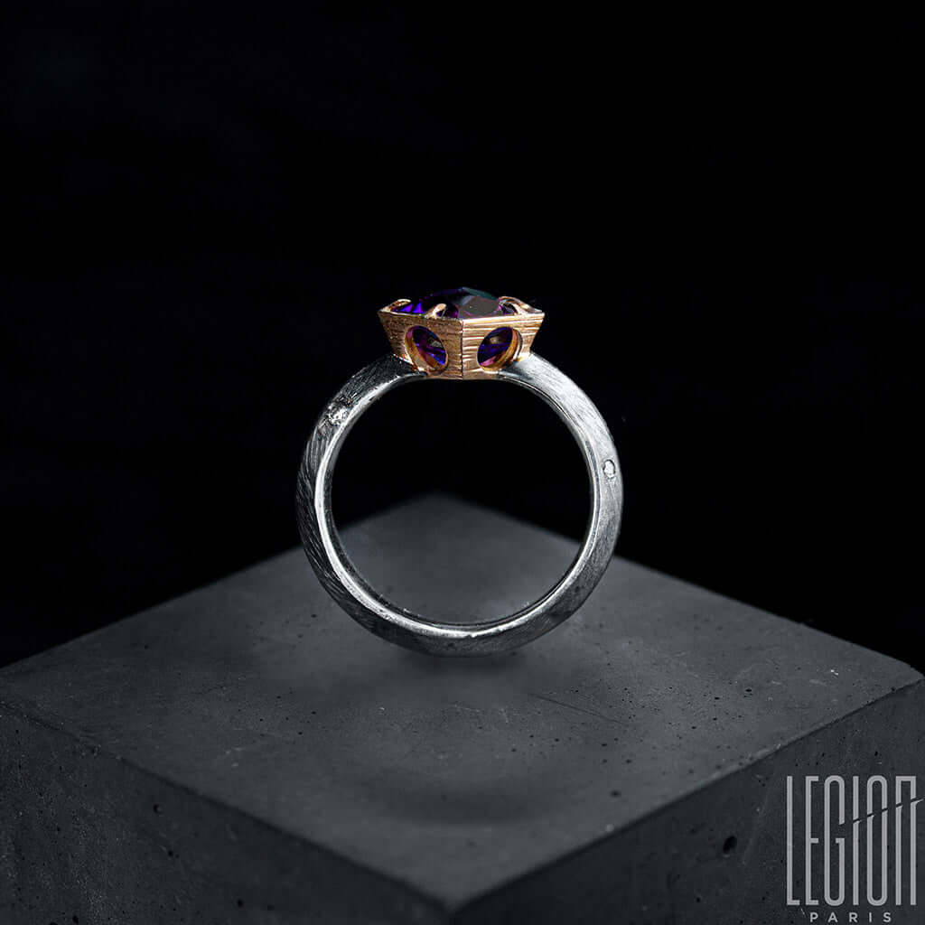 bague cocktail argent or rose amethyste 1 Legion paris
