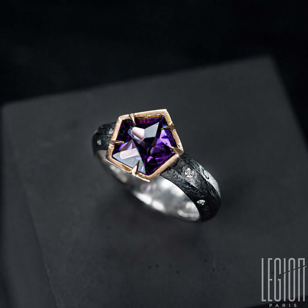 bague cocktail argent or rose amethyste 1 Legion paris