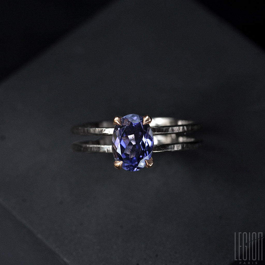 bague or blanc or rose et iolite