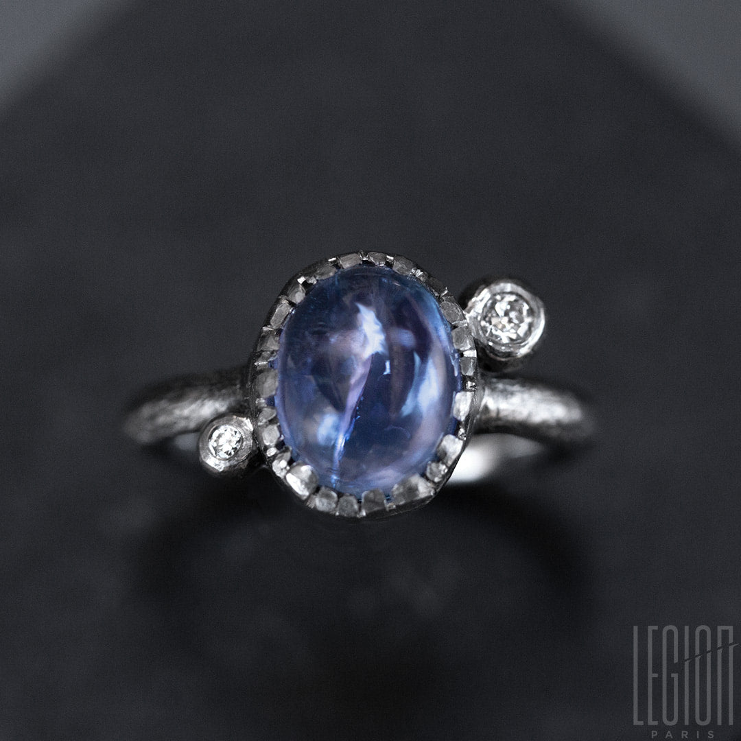 bague de fiançailles, pièce unique, or blanc, Tanzanite, diamants blancs