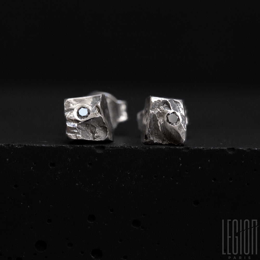 boucles d'oreilles en argent noir, brut, diamant noir