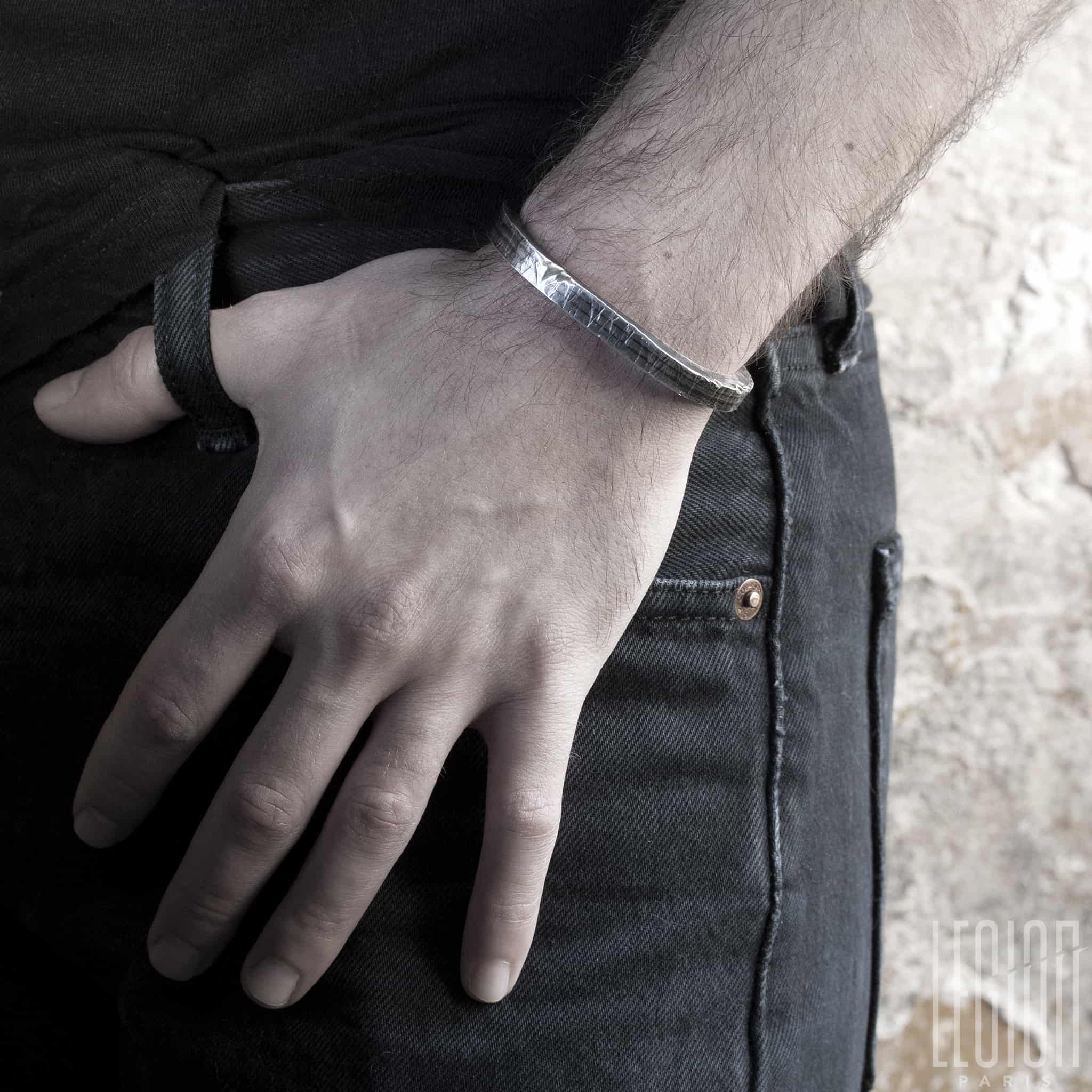 BRACELET JONC EN ARGENT MASSIF MARTELE