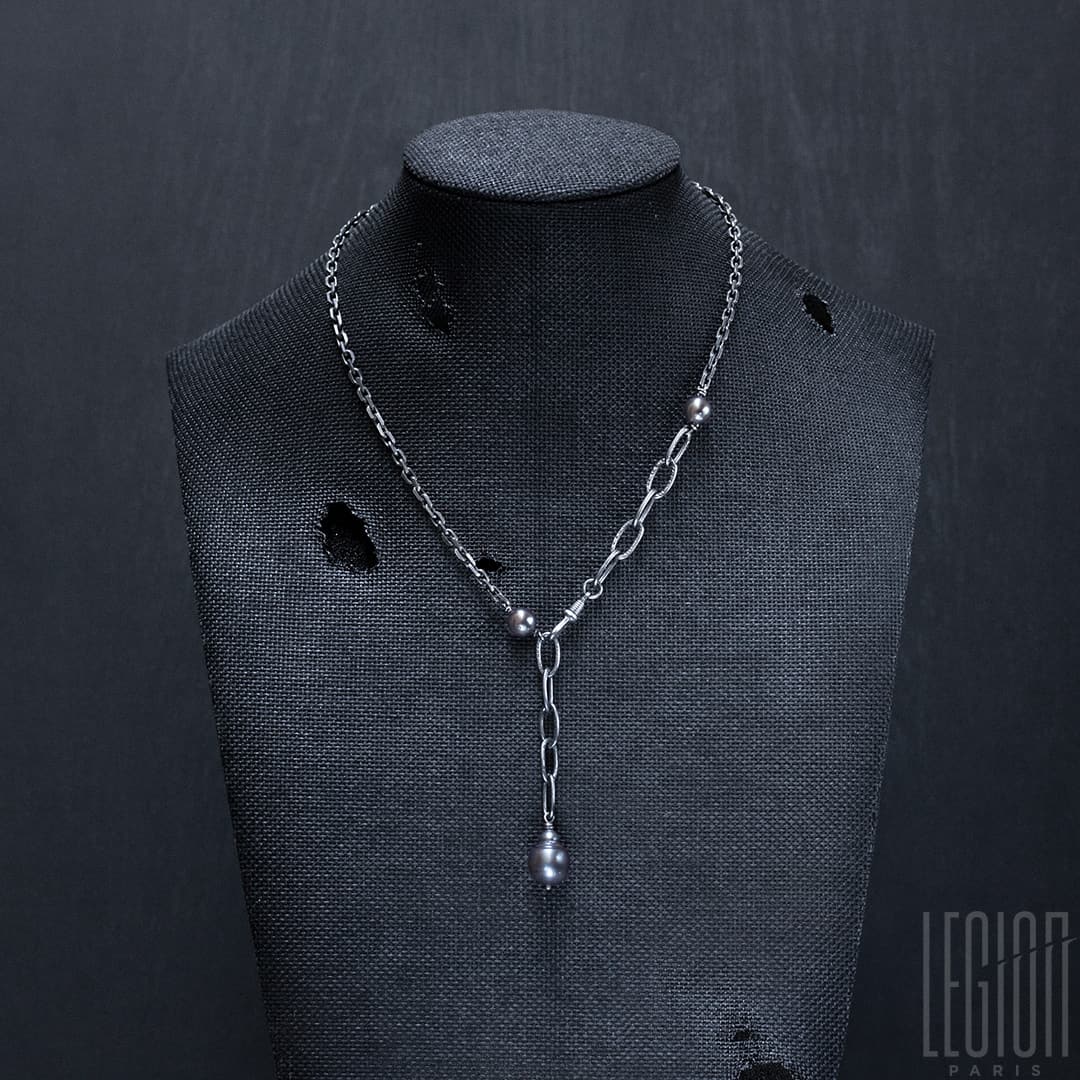 collier pièce unique en argent noir et perles de Tahiti