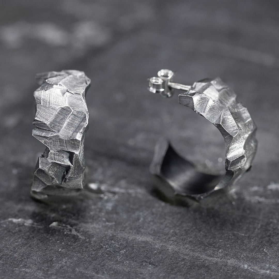 boucles d'oreilles creoles en argent texturé pour femme