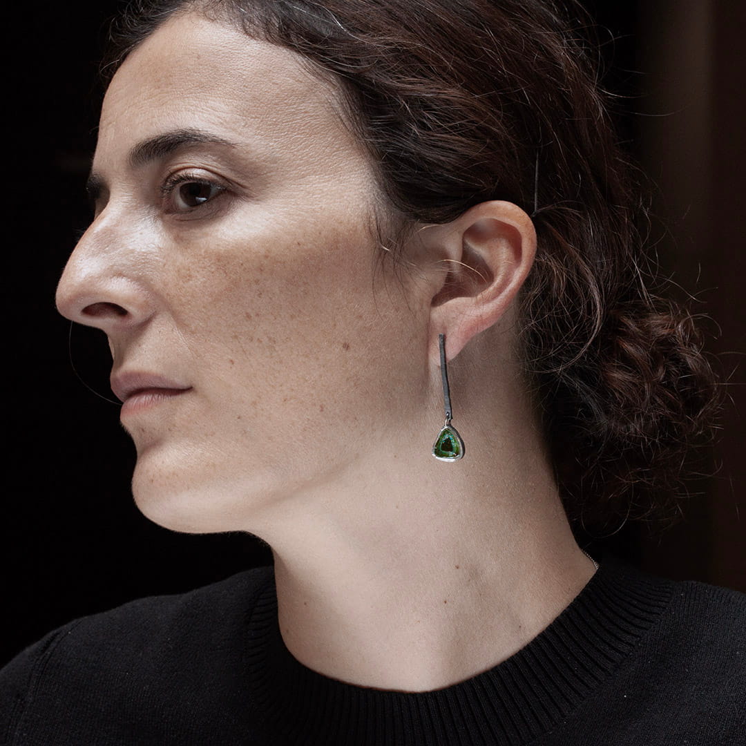 X NOCTE BOUCLES D'OREILLES ARGENT NOIR ET TOURMALINE