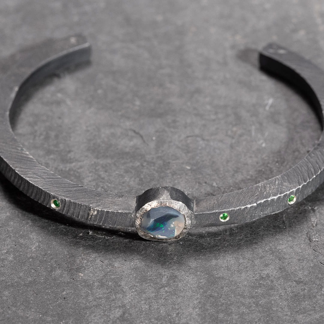 AURA BLACK SILVER AND OPAL BRACELET