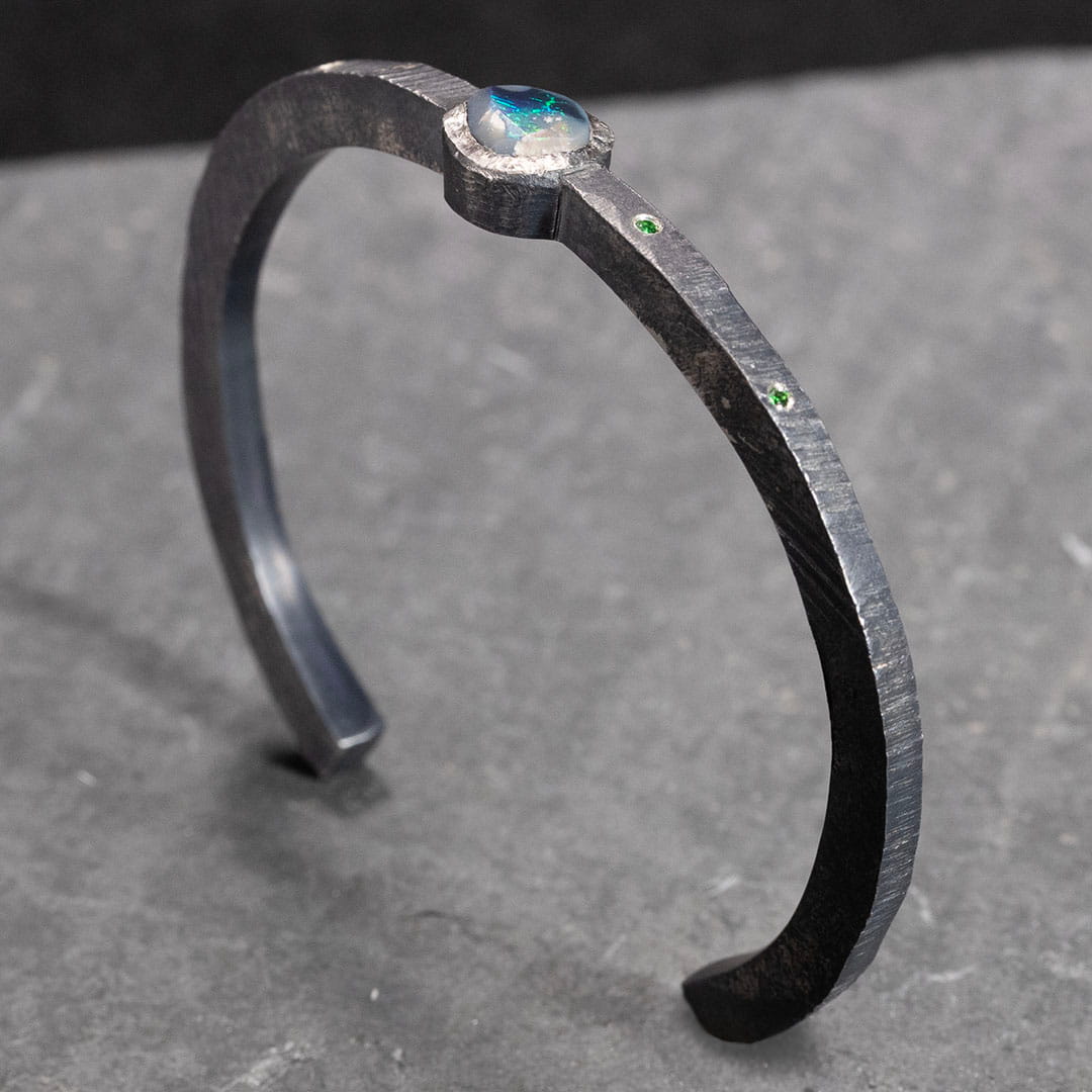 AURA BLACK SILVER AND OPAL BRACELET