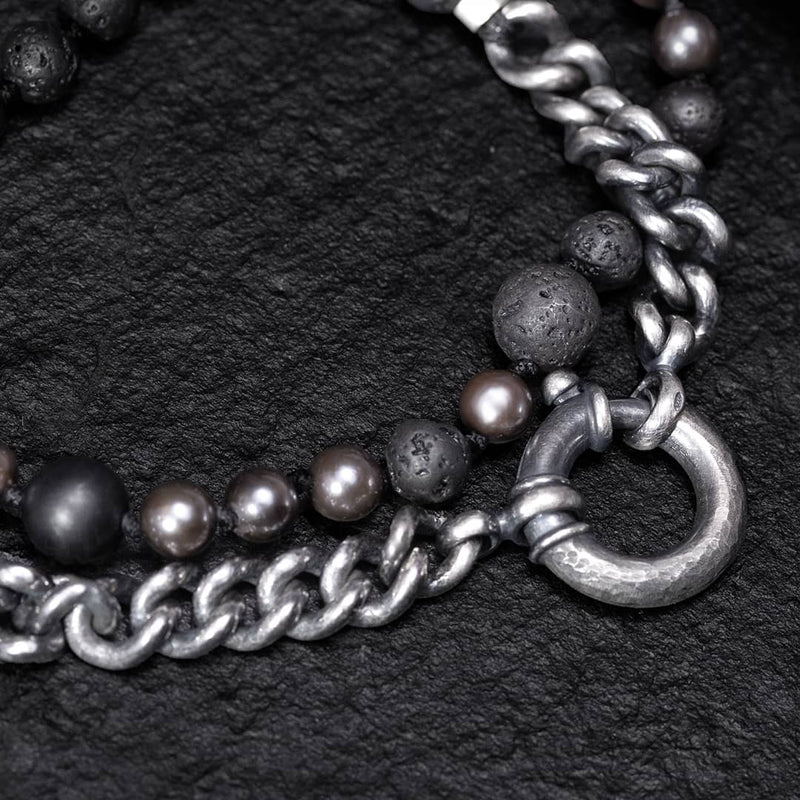 bracelet deux tours en argent noir et perles noires