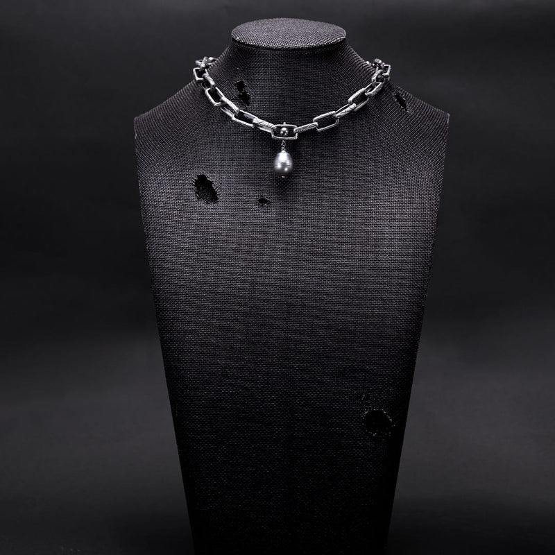 collier pour femme en argent noir et perles de tahiti