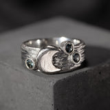 wide band ring in silver and white gold with spinels