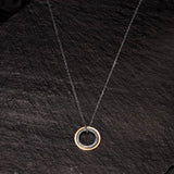 necklace in silver and yellow gold double mobile rings with white diamonds