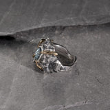 Silver and yellow gold cocktail ring, aquamarine