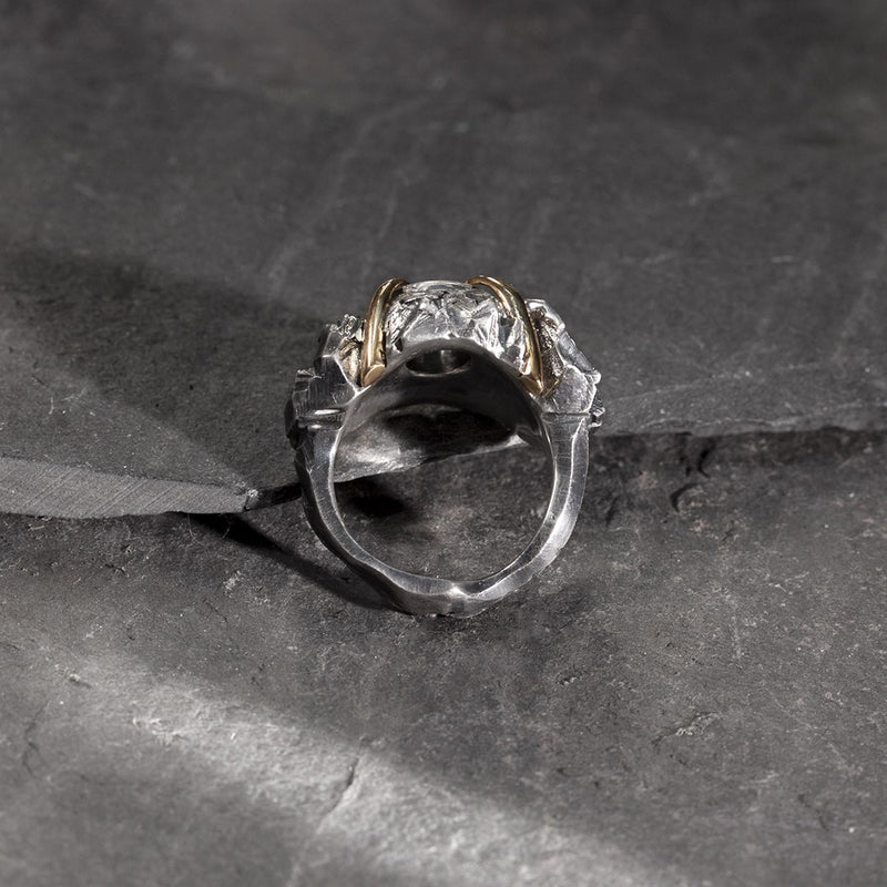 Silver and yellow gold cocktail ring, aquamarine