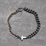 bracelet pour homme en argent noir et or rose avec une croix