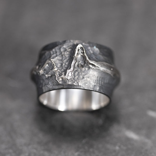 bague large pour homme en argent noir