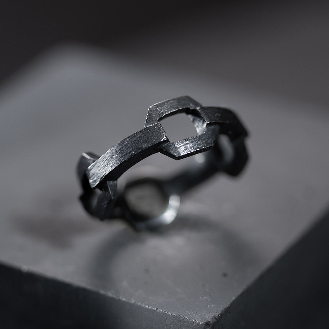 bague originale pour homme en argent noir