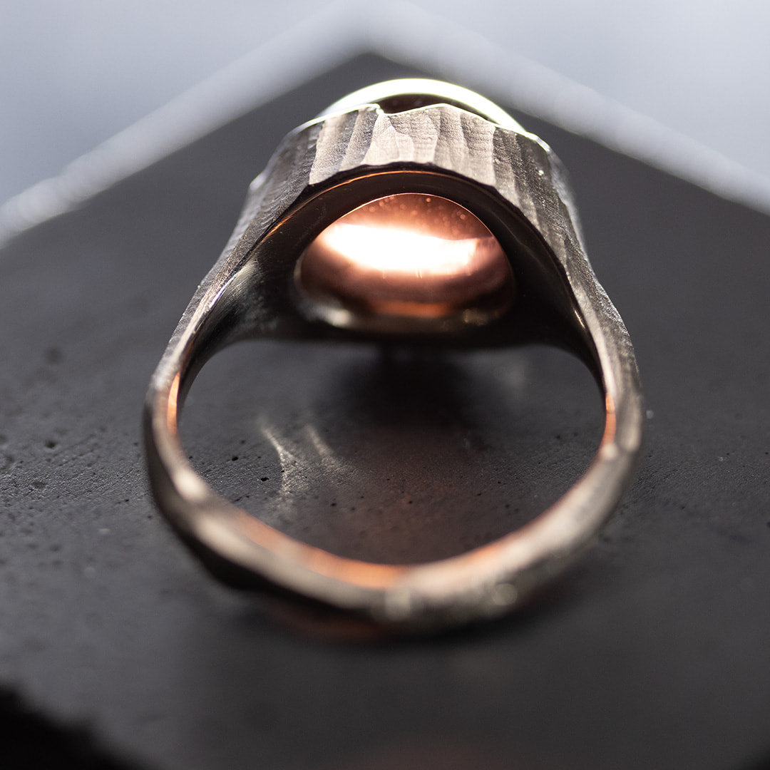 bague pièce unique, sur mesure, en or blanc et tourmaline orange