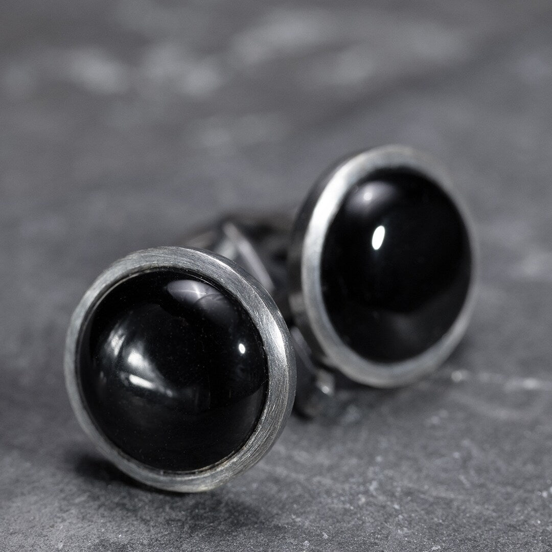 boutons de manchettes en argent et onyx noir