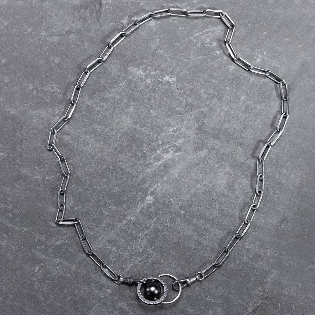 collier en argent pour homme avec perle de tahiti noire