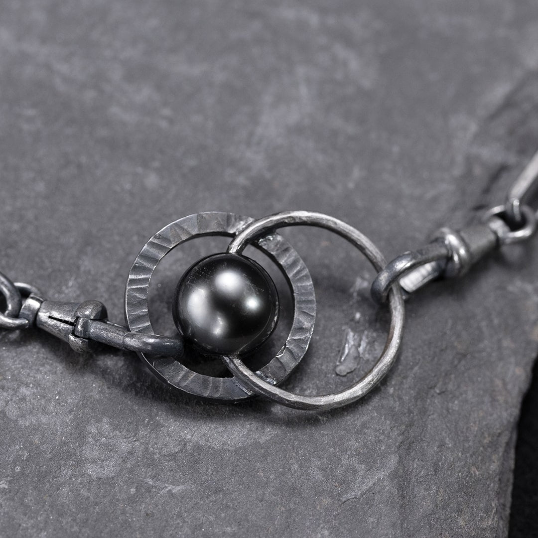 collier en argent pour homme avec perle de Tahiti noire