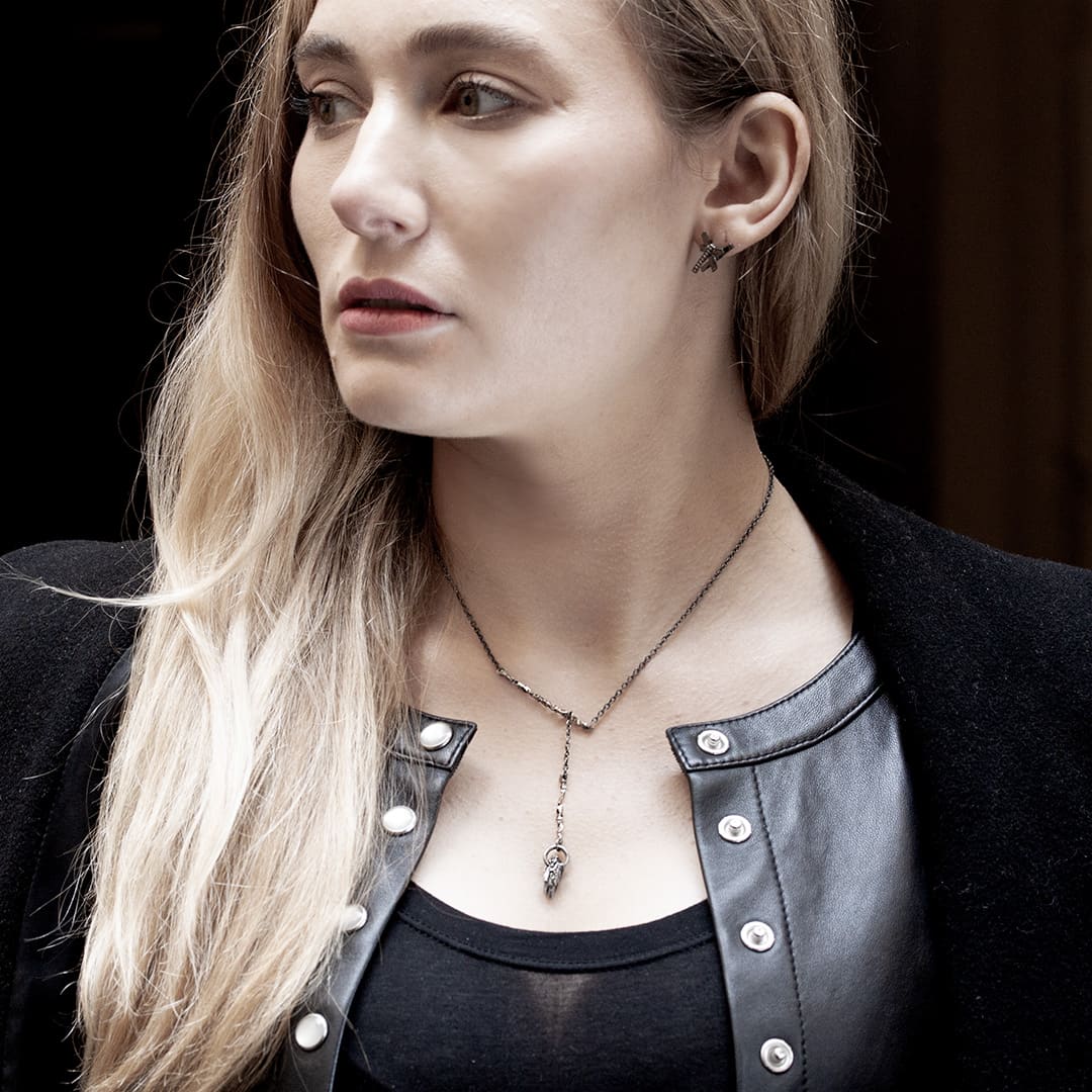 collier mobile en argent et or blanc