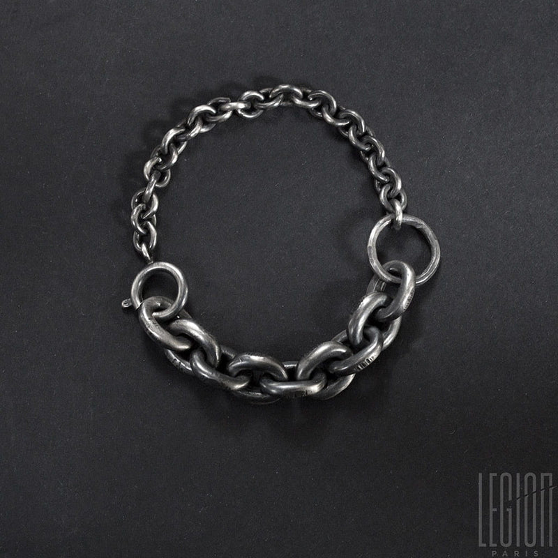 bracelet en chaine LEGION PARIS en argent noir avec deux chaines différentes