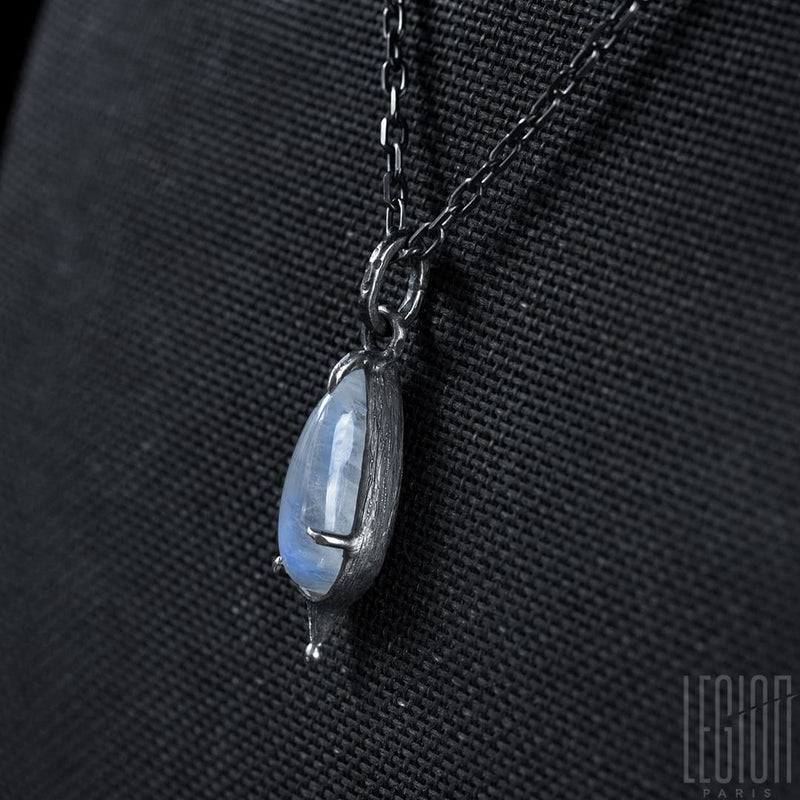 Close-up side view of a contemporary Legion Paris pendant in 925 silver with a moonstone 