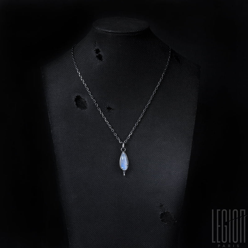 Legion Paris contemporary pendant in black silver 925 with a moonstone set on a black bust 