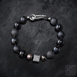 bracelet en perles de tahiti et perles de lave noires et argent