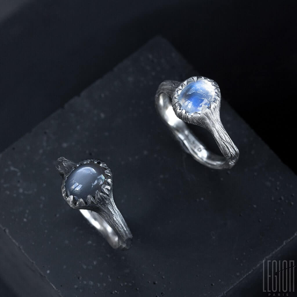 bagues en argent et pierres de lunes 