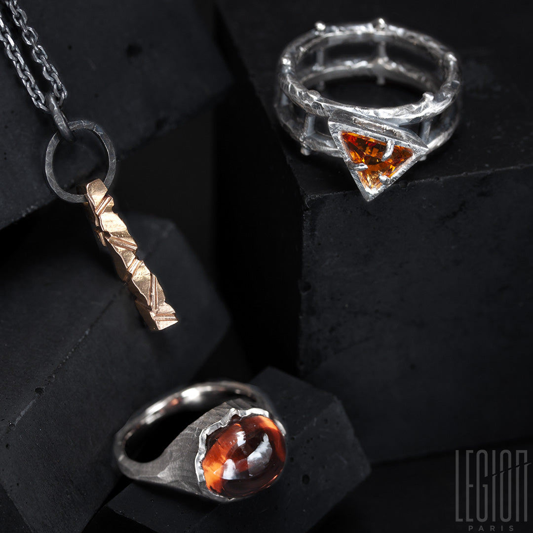bague pièce unique, sur mesure, en or blanc et tourmaline orange