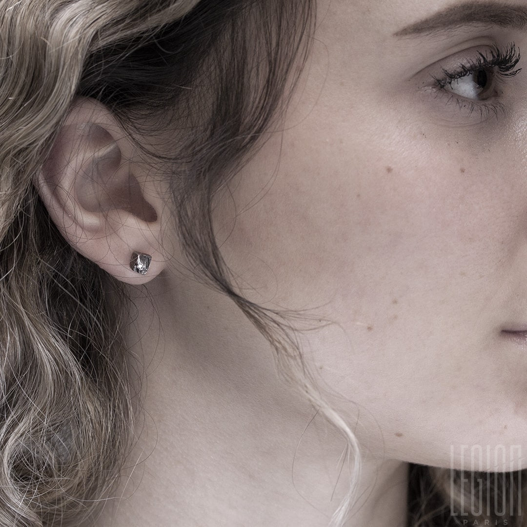 boucles d'oreilles en argent noir, brut, diamant noir